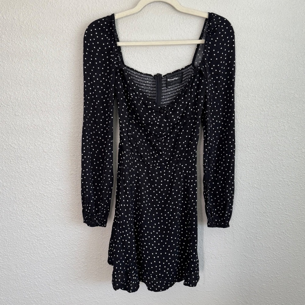 Reformation Lucia Polka Dot Smocked Mini Dress Size 8 Sweetheart Preppy Boho